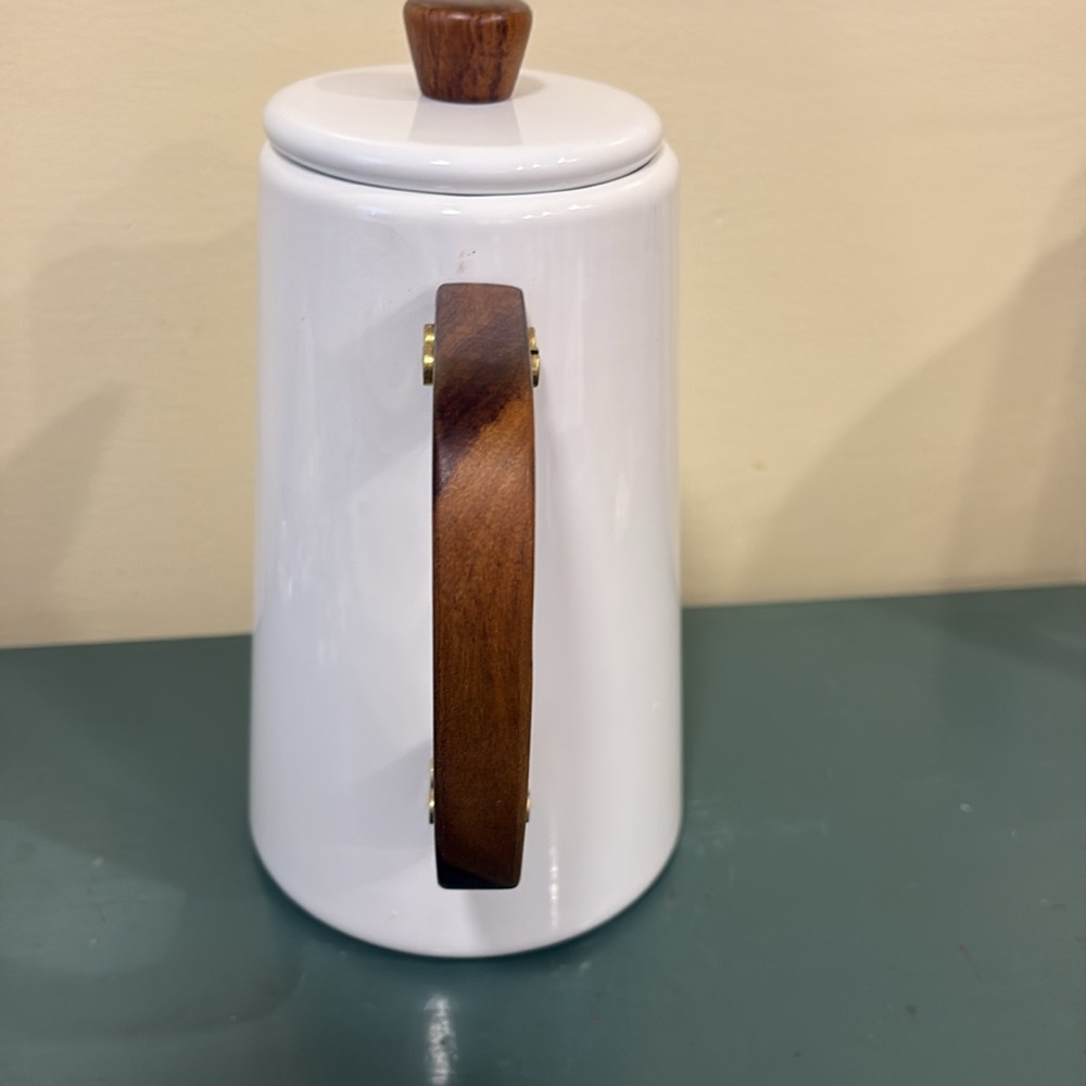 Hearth & Hand Magnolia White Enamel 6-cup Coffee Pot with Wood Accents - Picture 2 of 8